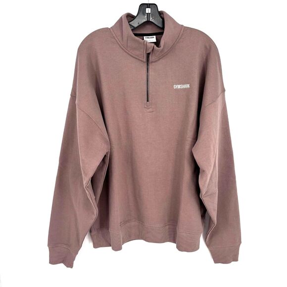Gymshark Rest Day Sweats 1/4 Zip Men's L Powder Mauve LS Sweatshirt Oversize New - Picture 1 of 7